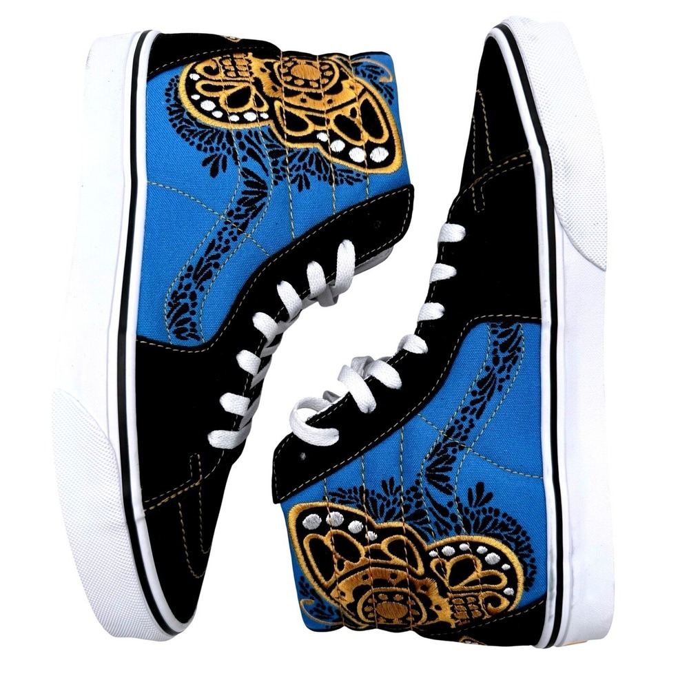 Vans Sk8-Hi "Dia De Los Muertos" Blue Gold Butterfly Men's 9.5 Women's 11 NEW